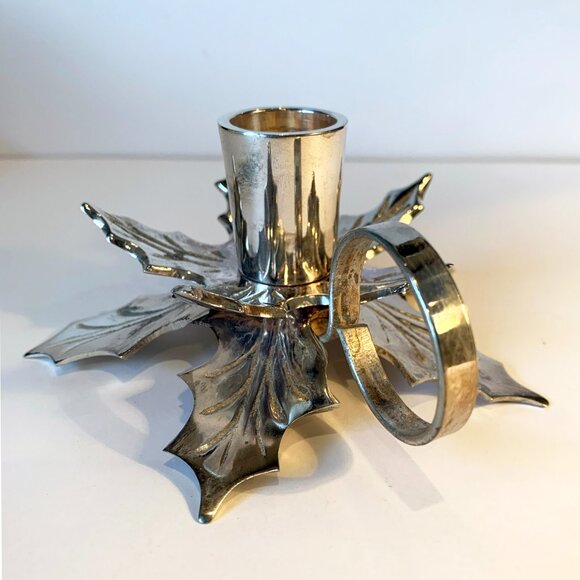 Vintage Silver Plated “Holly Chamber Stick” Candle Holder with Holly Leaf Design - Picture 6 of 9